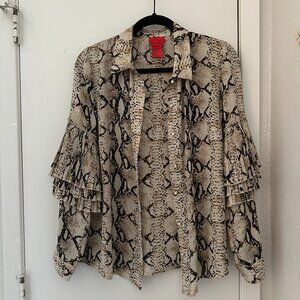 Petite Leopard Print Blouse | Pleats and Pearl Accents | V Cristina